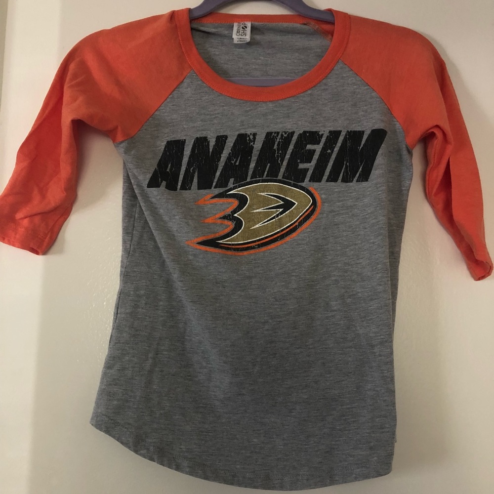Orange and grey crew neck Anaheim ducks size small